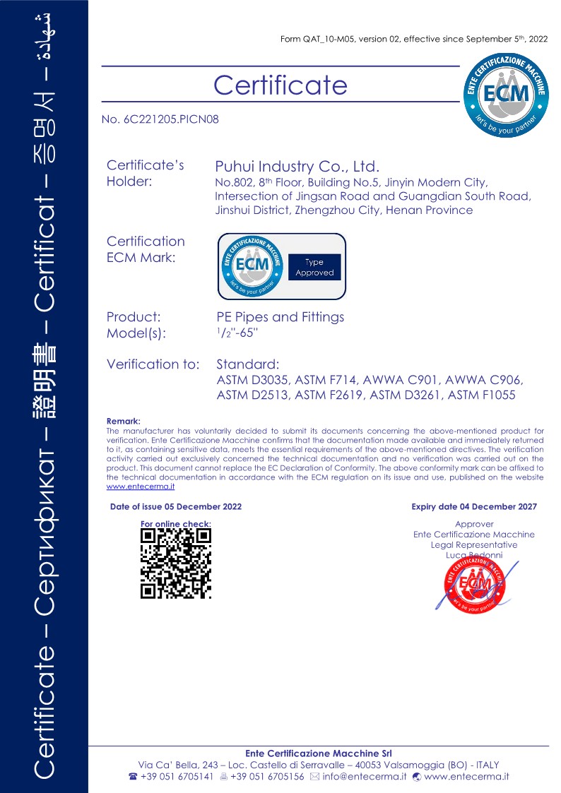 Certification - Puhui Industry